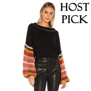 NWT Free People black balloon sleeve sweater top L